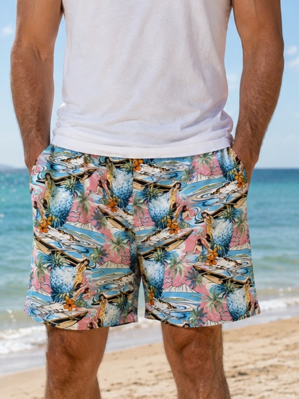 Tommy Bahama "Paradise Nation" Hula Girl Pineapple Swim Trunks Shorts Men's XL